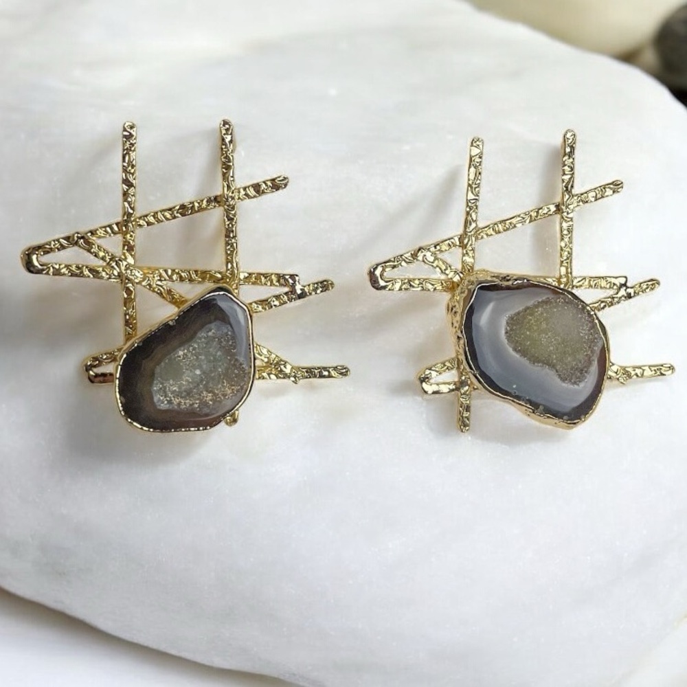 Boho Abstract Stone Statement Earrings - Picture 3 of 15